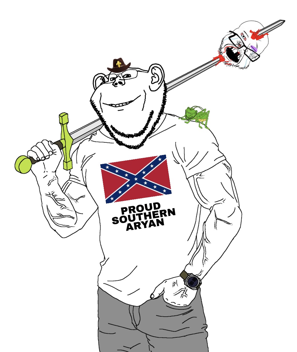 coalfarmer, feraljak, impish soyak ears, 1soyjak, animal, antenna, bald, blood, bloodshot eyes, bug