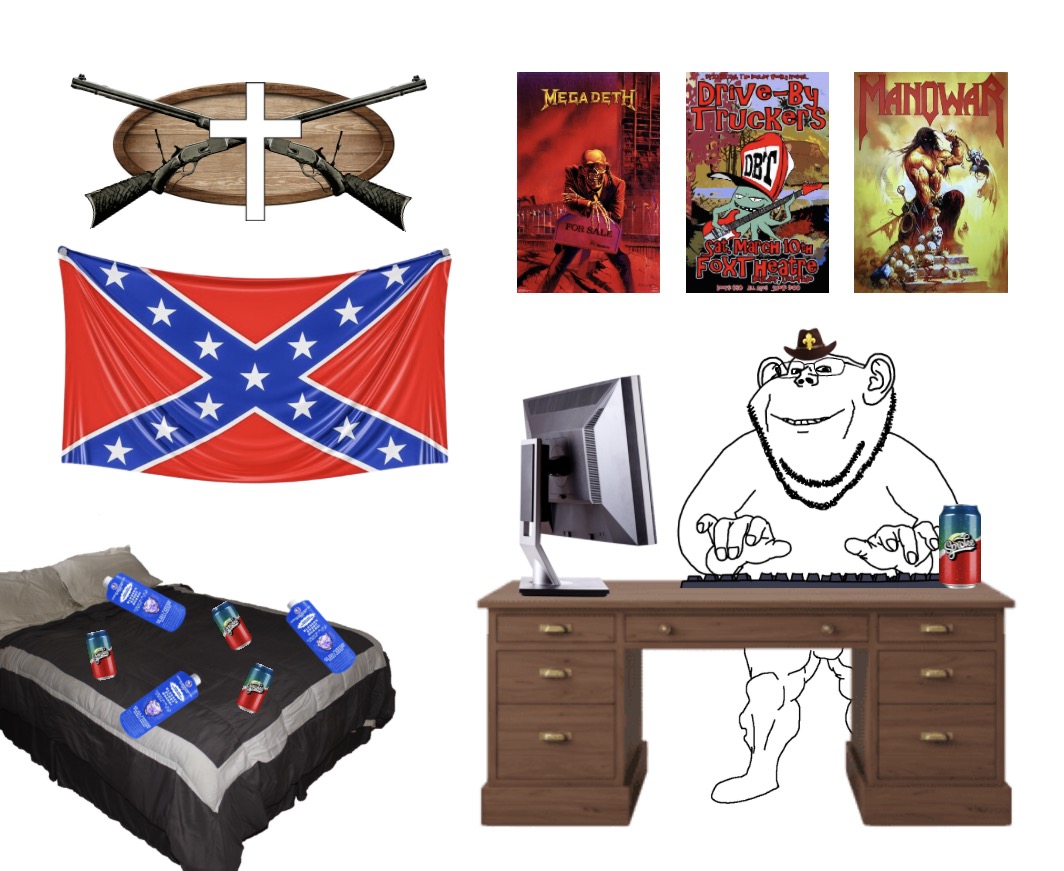 coalfarmer, impish soyak ears, 1soyjak, bed, christianity, clothes, computer, cross, desk, dixie