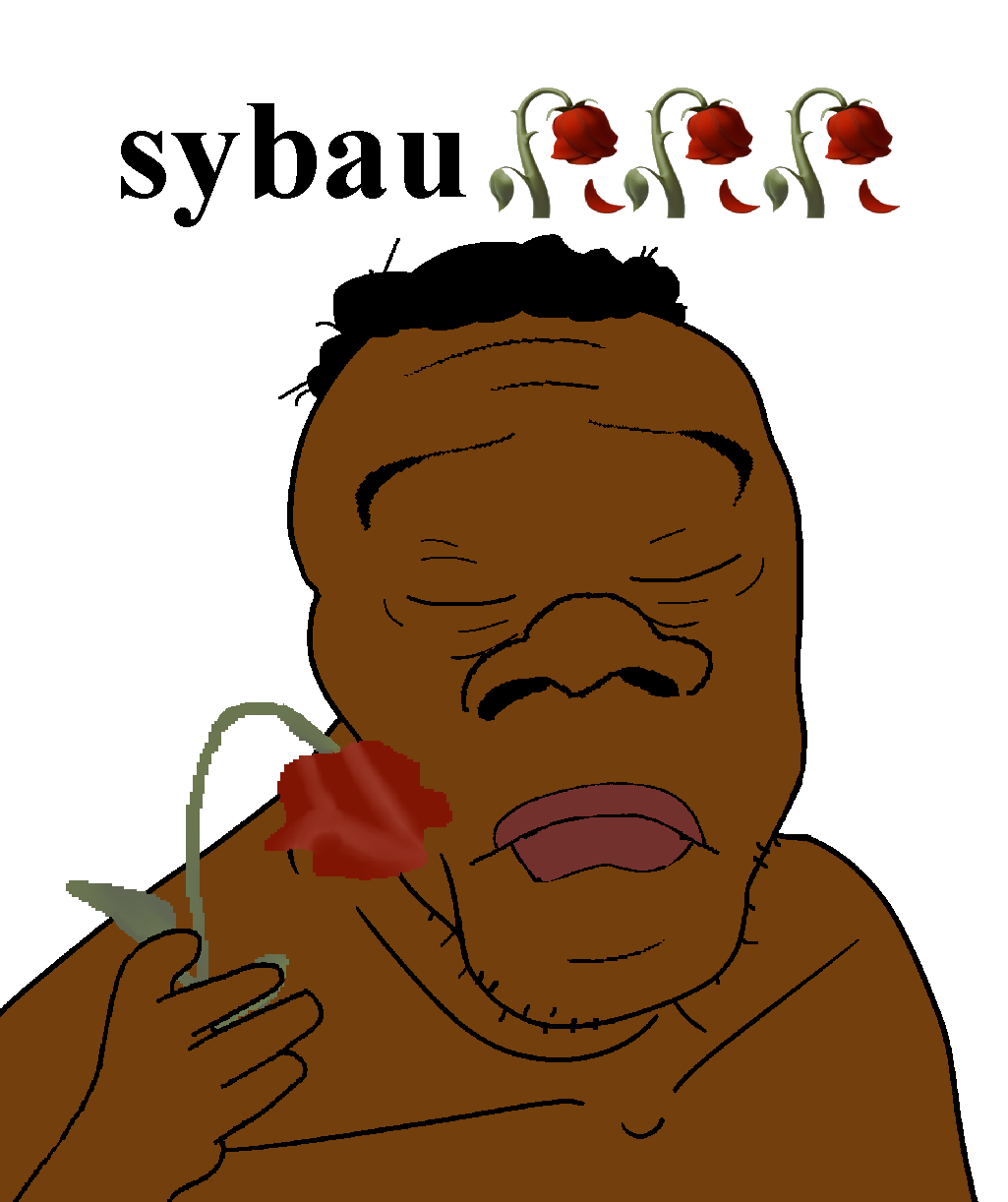 feraljak, feralnigger, big nose, black hair, black skin, closed eyes, closed mouth, emoticon, eyebrows, flower