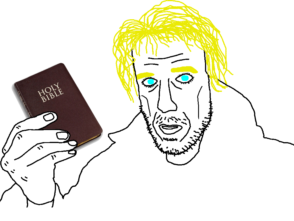 terrydavisjak, aryan, 1soyjak, a10 eyes, bible, blonde hair, blue eyes, hair, hands, holding object