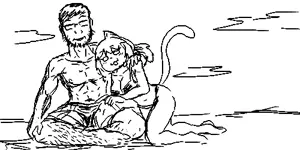 sleep chvd, sean, tama, unknown, beach, bikini, blush, cat ears, catgirl, clothes