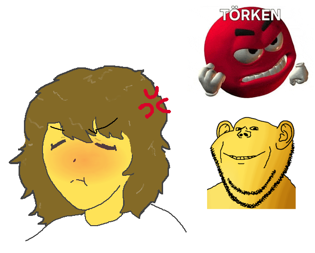 impish soyak ears, anger mark, angry, bald, blonde hair, blush, closed eyes, closed mouth, ear, emoji
