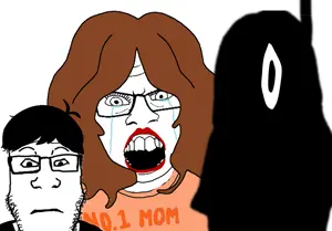 feraljak, markiplier soyjak, neutralplier, femjak, 2soyjaks, brown hair, closed mouth, clothes, crying, female
