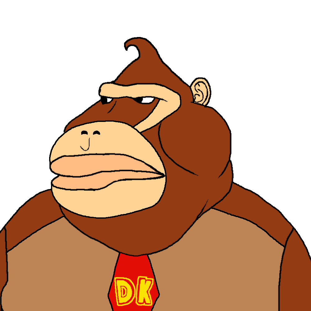 donkey kong, meximutt, mexirilla, 1soyjak, ape, big lips, black eyes, brown hair, closed mouth, dk