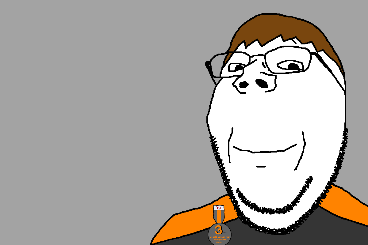 dan, gapejak, wholesome soyjak, natejak, animated, brown hair, card, glasses, gray background, hair