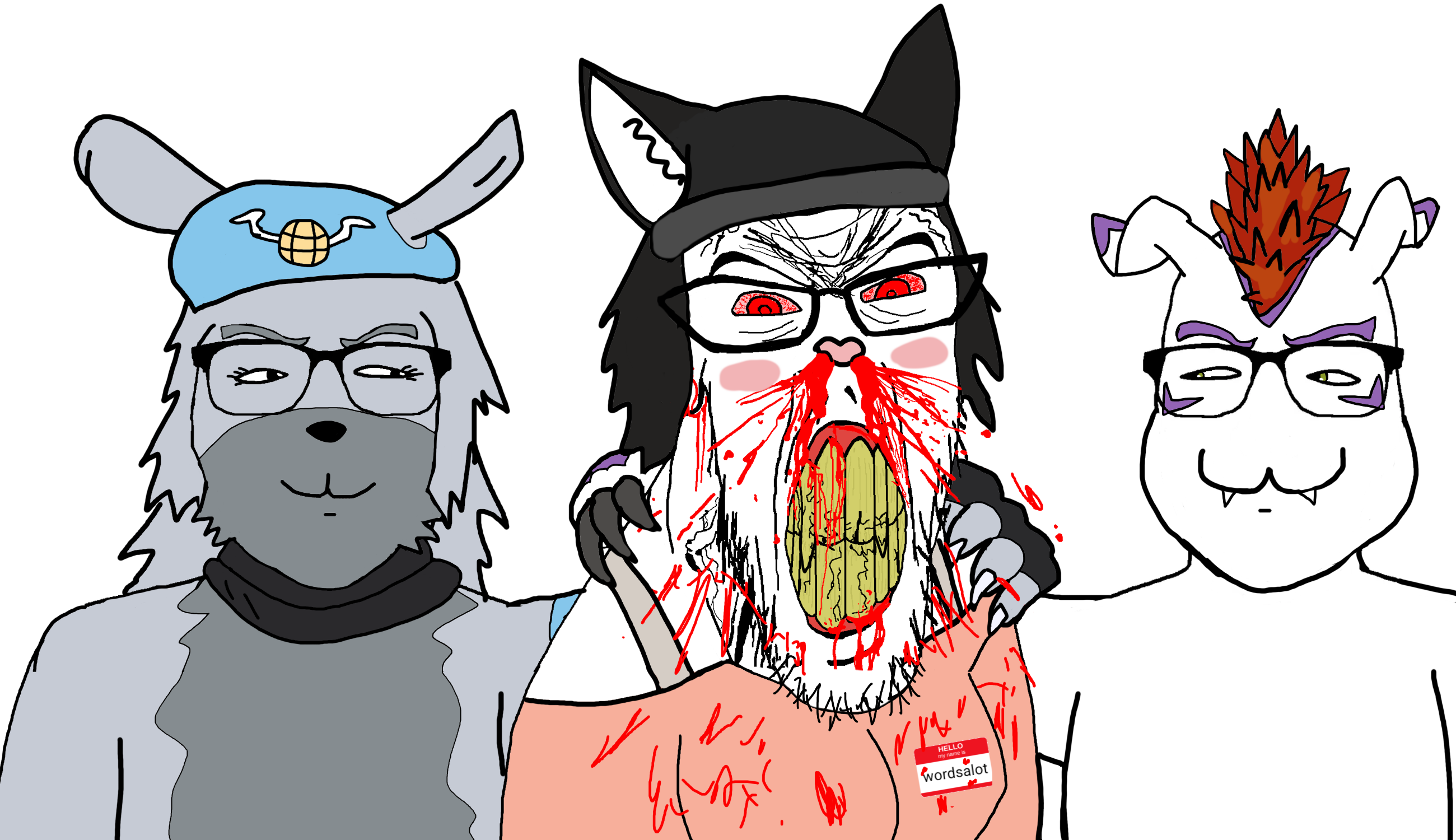 feraljak, uncjak, armband, beret, black eyes, black fur, blood, blood from nose, blood on face, blood spray