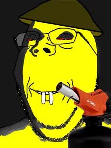 gapejak, wholesome soyjak, asian, bloodshot eyes, buck teeth, clothes, glasses, grill, hat, ominous