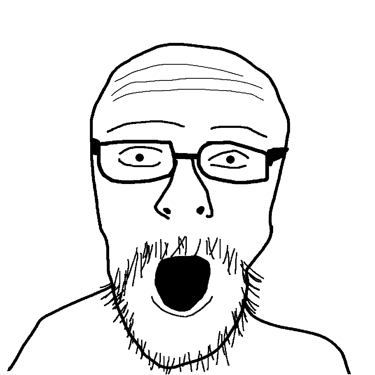 unknown, 1soyjak, bald, beard, cobson killer, forehead lines, glasses, half body, head, jacksfilms