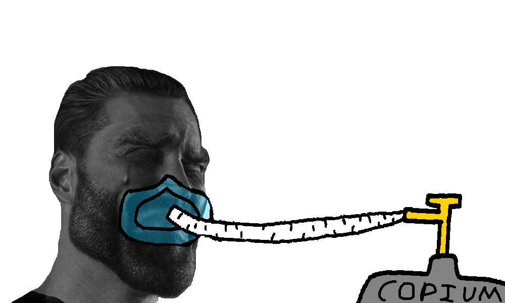 gigachad, anesthesia, beard, bushy eyebrows, closed eyes, closed mouth, cope, copium, eyebrows, frown