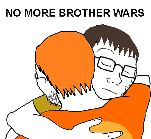 soyak, no more brother wars, 2soyjaks, brown hair, closed eyes, closed mouth, finger, ginger, glasses, hair