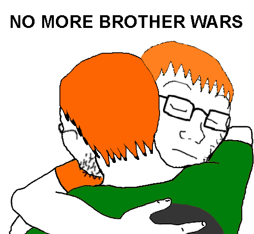 soyak, no more brother wars, 2soyjaks, closed eyes, closed mouth, finger, glasses, green shirt, hair, half body