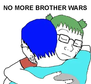 soyak, no more brother wars, 'tuey, /soy2/, 2soyjaks, closed eyes, closed mouth, glasses, hug, nick kiggers