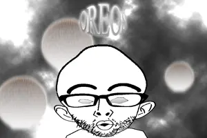 nojak, black and white background, glasses, nose, oreo, stubble, surreal, text