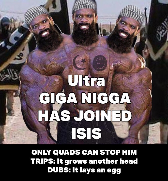 gigachad, /qa/ (4chan), 9gag, arm, beard, black hair, black skin, buff, camel, closed mouth