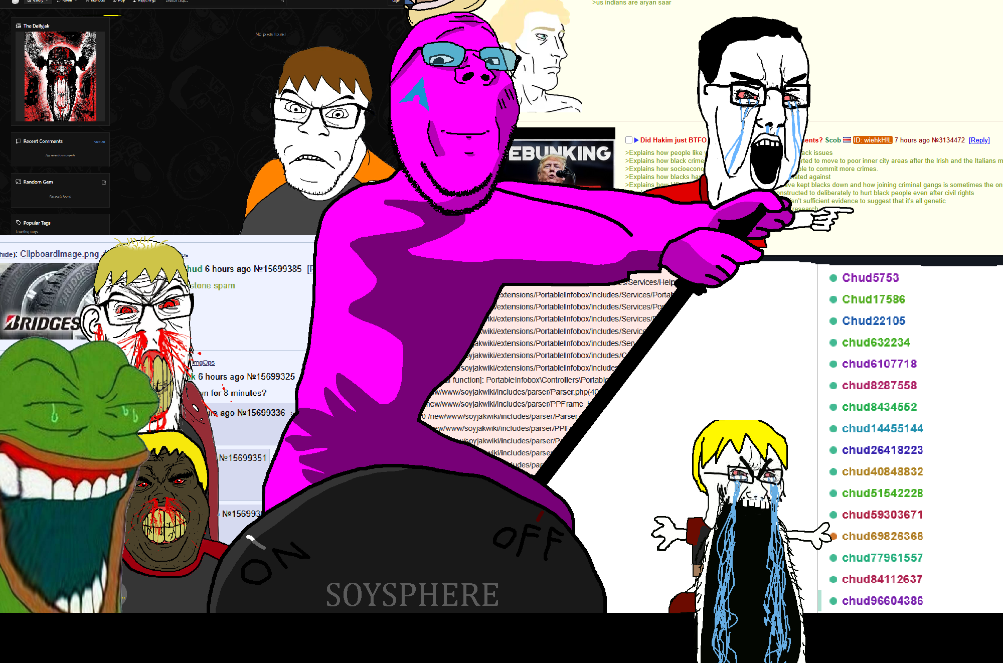 dan, donald trump, nate higgers, pepe, pepelaugh, alicia, chudjak, cryboy soyjak, feraljak, gapejak