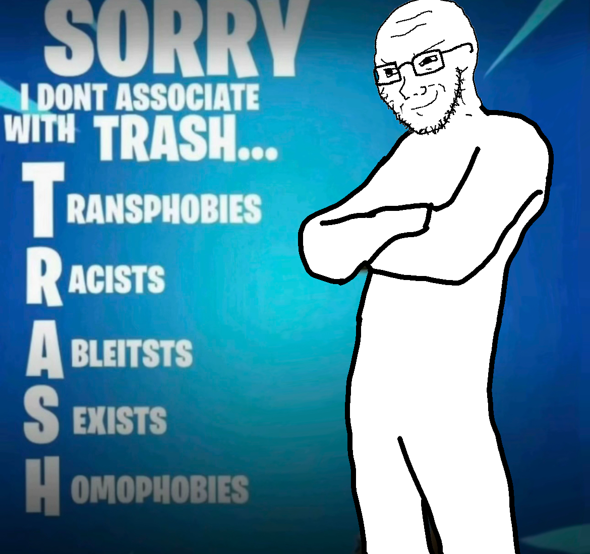smugjak, soyak, 1soyjak, abbreviation, ableism, arms crossed, bald, closed mouth, crossed arms, eyes