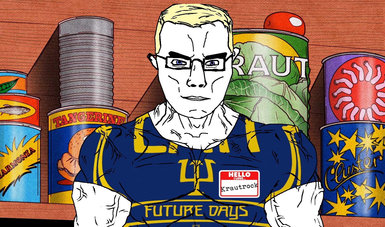 chudjak, chudjak front, muscular chud, aryan, 1soyjak, a10 eyes, arm, blonde hair, blue eyes, buff