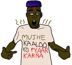 shirtjak, arm, bindi, brown skin, clothes, ear, glasses, hands, hat, hindi text