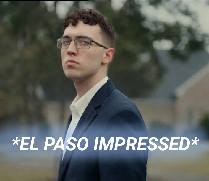 chudjak, patrick, irl soyjaks, 1soyjak, blue eyes, blue suit, brown hair, closed mouth, clothes, el paso