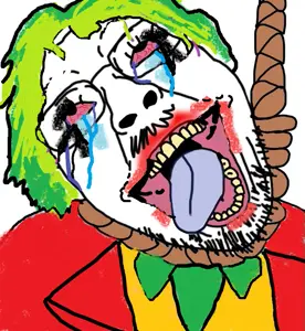 bernd, hanging troonjak, troonjak, ack, bloodshot eyes, clothes, clown, crying, glasses, green hair