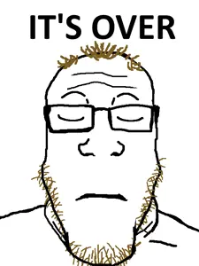 markiplier soyjak, coomerjak, its over, 1soyjak, brown stubble, closed eyes, closed mouth, coomer, front view, glasses