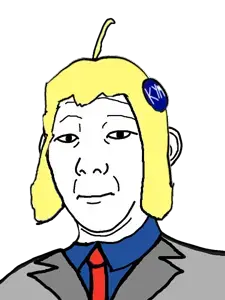 kuzjak, badge, blonde hair, closed mouth, clothes, ear, hair, knowyourmeme, necktie, soyjak