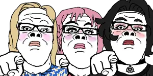daddy's girl wojak, doomer wojak, tradwife wojak, wojak, a24 slowburn soyjak, female a24 slowburn, femjak, 3soyjaks, blonde hair, blush