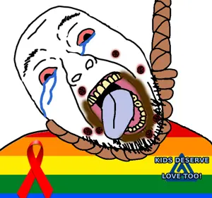 bernd, hanging troonjak, troonjak, ack, aids, bloodshot eyes, boylover symbol, crying, flag, gay