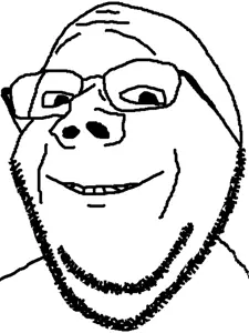 gapejak, impish, wholesome soyjak, glasses, smile, soyjak, squished, stubble