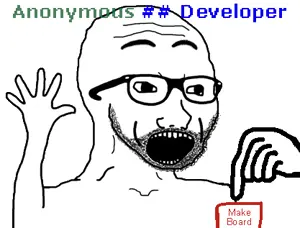 excited soyjak, 1soyjak, 4chan, animated, arm, button, developer, english text, excited, glasses