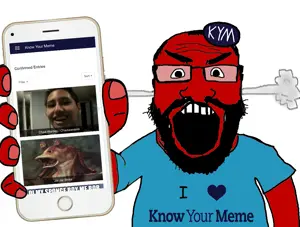 markiplier soyjak, science lover, angry, beard, blue shirt, clothes, fume, glasses, heart, holding object