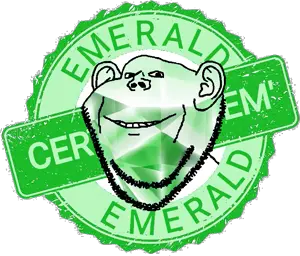 impish soyak ears, badge, ear, emerald, gem, green, seal of approval, smile, soyjak, stamp