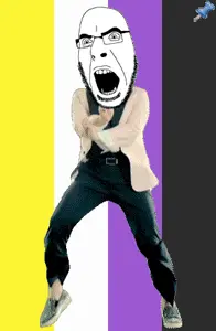cobson, animated, dance, flag, full body, gangnam style, glasses, non-binary, open mouth, pride flag