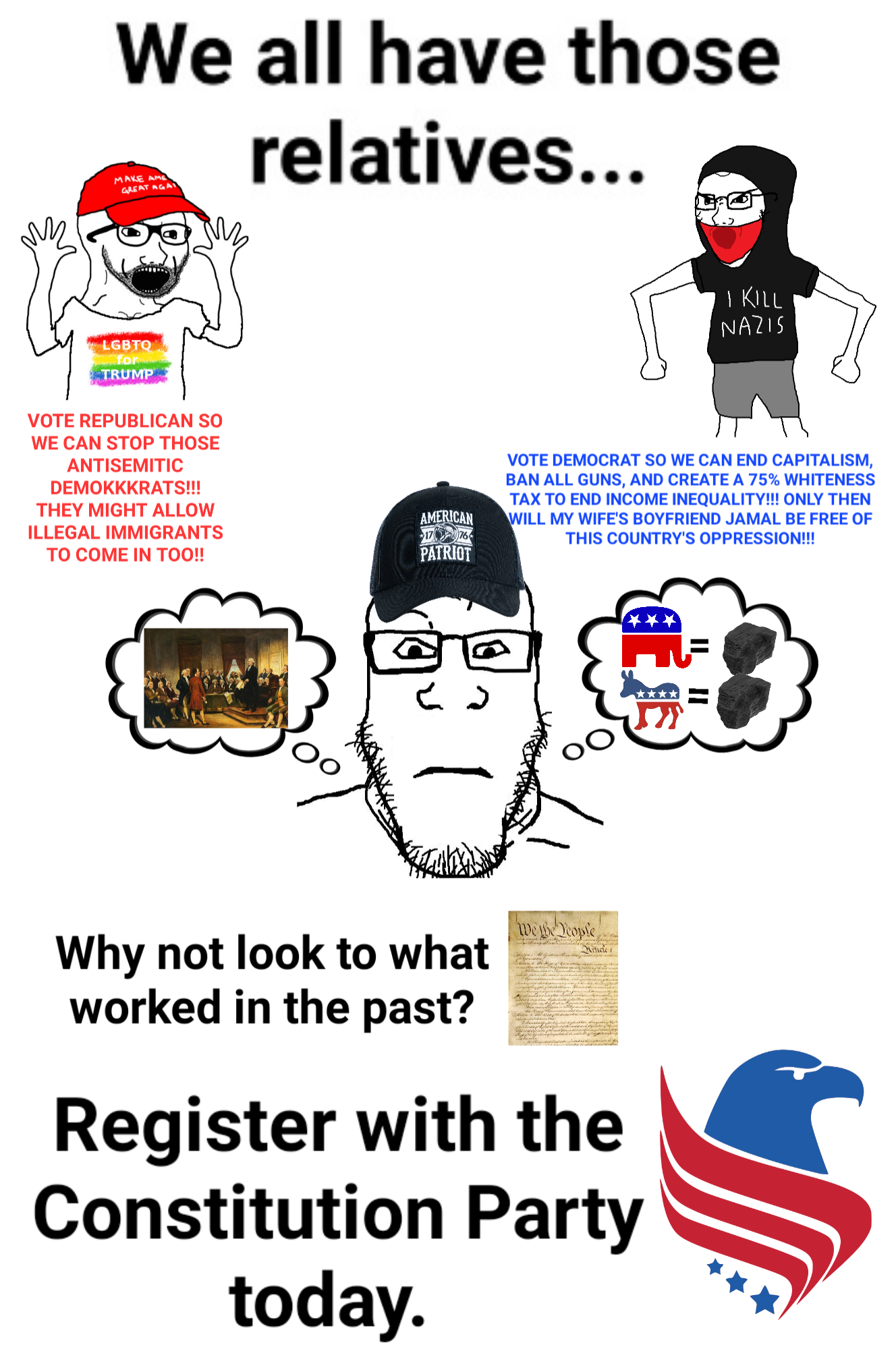 donald trump, excited soyjak, markiplier soyjak, soyak, 3soyjaks, angry, antifa, arm, cap, closed mouth