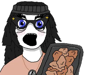 soytan, two pointing soyjaks, beanie, chicken nuggets, clothes, glasses, hat, holding object, necklace, open mouth