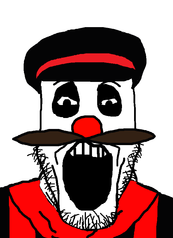 markiplier soyjak, 1soyjak, bald, black eyes, cap, clothes, clown, clown nose, front view, hat