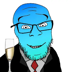 feraljak, wholesome feraljak, bald, blue skin, calm, closed mouth, clothes, eyebrows, forehead lines, glass