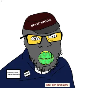 feraljak, /s4s/, badge, cap, clenched teeth, clothes, glasses, gray skin, green teeth, hat