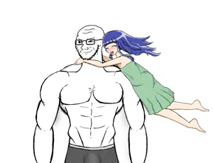 rika furude, soyak, anime, arm, blue hair, blush, buff, closed eyes, closed mouth, clothes