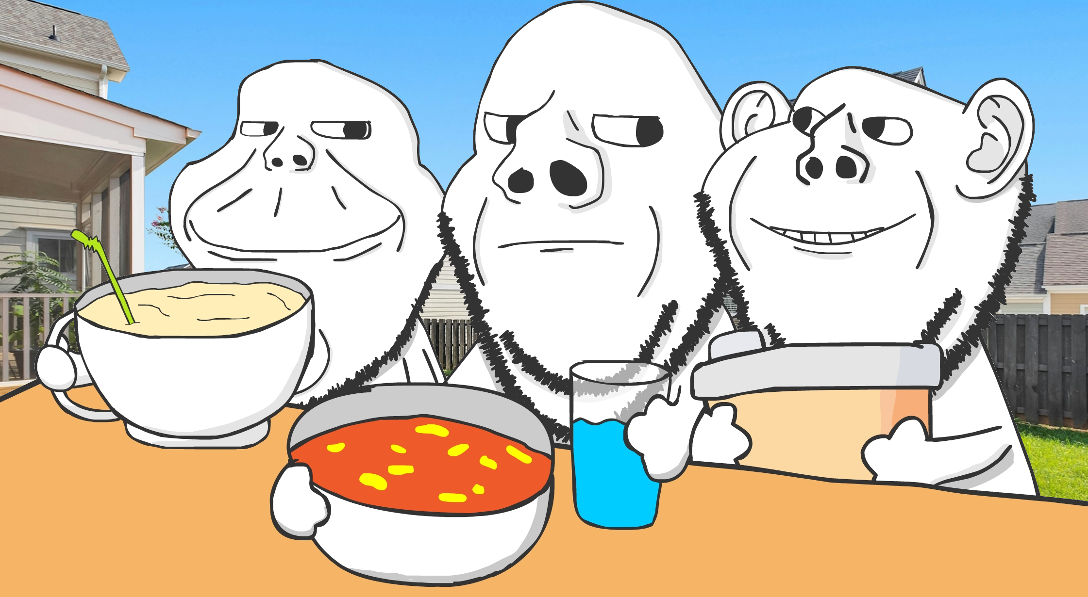 apollo, impish, impish soyak ears, henry, impdrink, 3soyjaks, art, backyard, bald, bowl