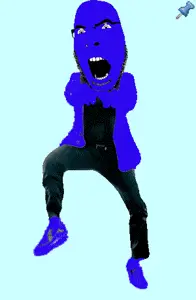 cobson, angry, argyria, arm, blue skin, full body, gangnam style, glasses, hands, leg
