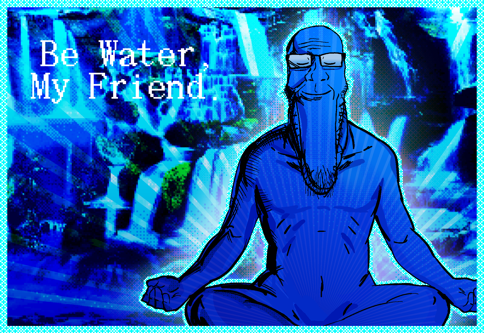 markiplier soyjak, longplier, calm, /calm/, 1soyjak, arm, art, bald, blue, blue background
