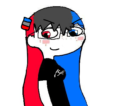 soysuba, black shirt, blush, closed mouth, eyebrows, female, glasses, hair, happy, heterochromia