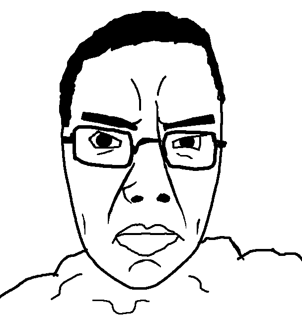chudjak, patrick2, 1soyjak, big lips, black hair, chin, closed mouth, eyebags, eyebrows, forehead lines