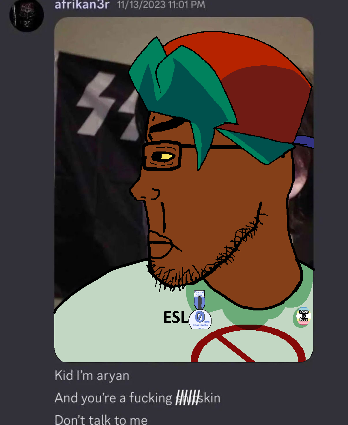 boyfriend (friday night funkin'), esl fnf pedo, chudjak, markiplier soyjak, chudplier, sidechudplier, slopjak, esl pedo league, blue hair, brown skin