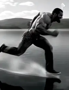 gigachad, animated, army, aryan beast bomb, explosion, video, walking water, water, yelling