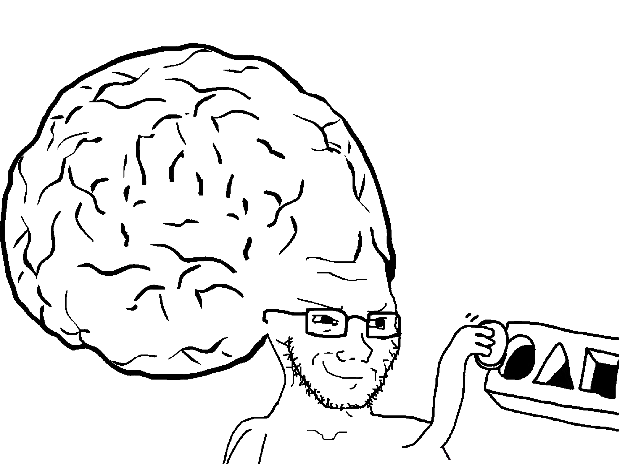 soyak, soyak (smug), 1soyjak, arm, big brain, big head, brain, circle, closed mouth, forehead lines