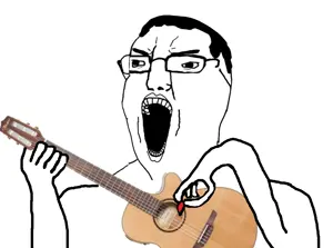 chudjak, yellcel, arm, glasses, guitar, hair, hands, holding guitar, holding instrument, holding object