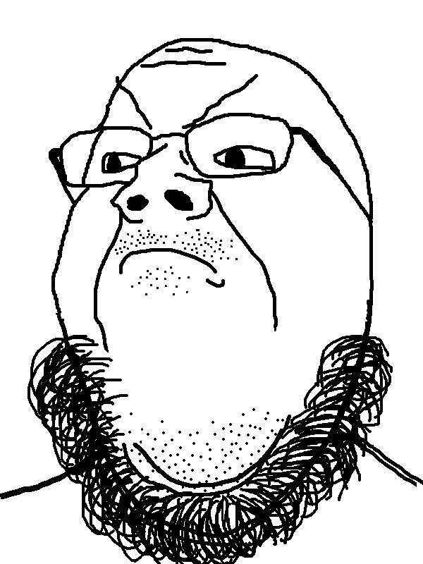 gapejak, neckbeard gapejak, 1soyjak, angry, bald, beard, closed mouth, eyebrows, forehead lines, frown