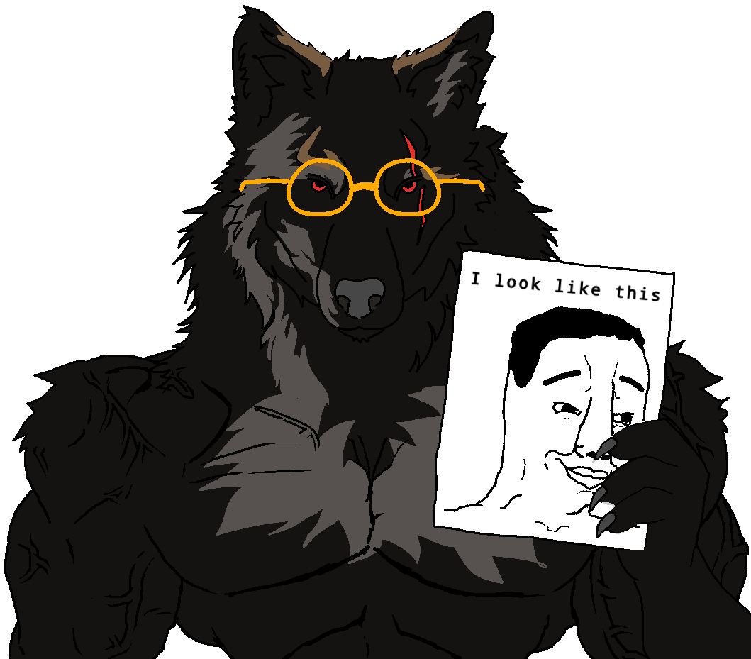 chudjak, chudjak front, muscular chud, black hair, ear, eyes, furry, glasses, hair, hands